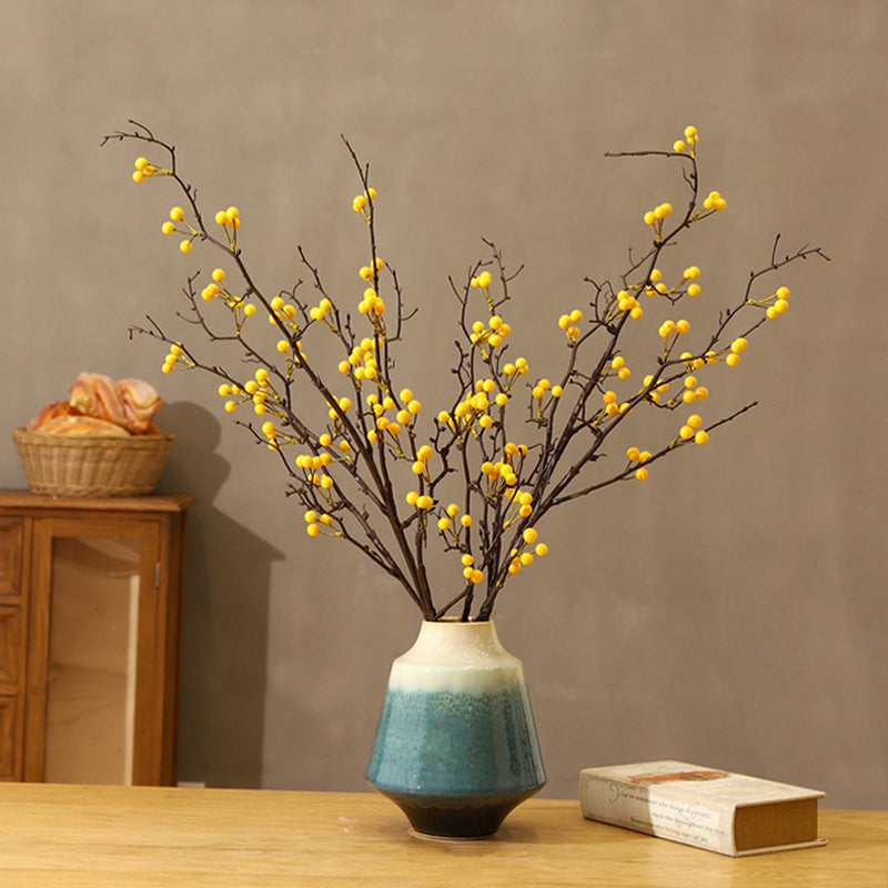 Artificial Yellow Fortune Fruit in Green Jade Ceramic Vase - 27.5"