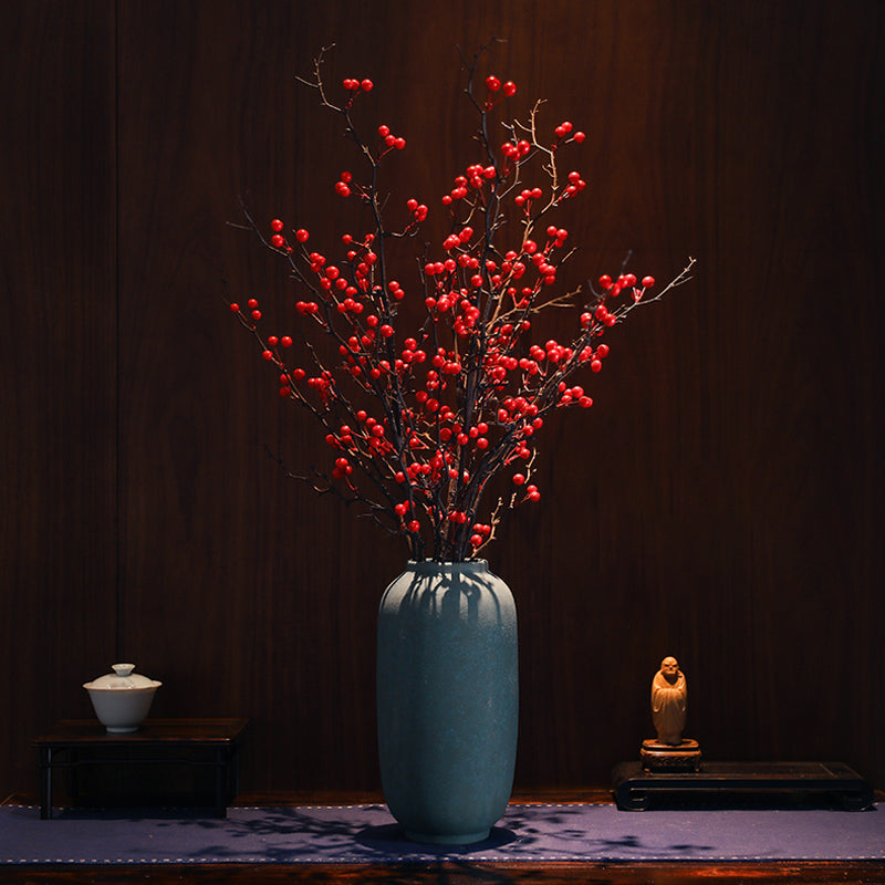 Künstliche Fortune-Frucht in dunkelgrüner Steingutvase - 31.5"