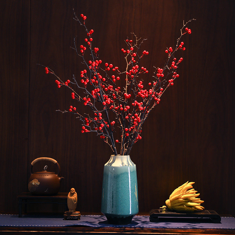 Künstliche Rote Glücksfrucht in Jade-Keramikvase - 33.5"