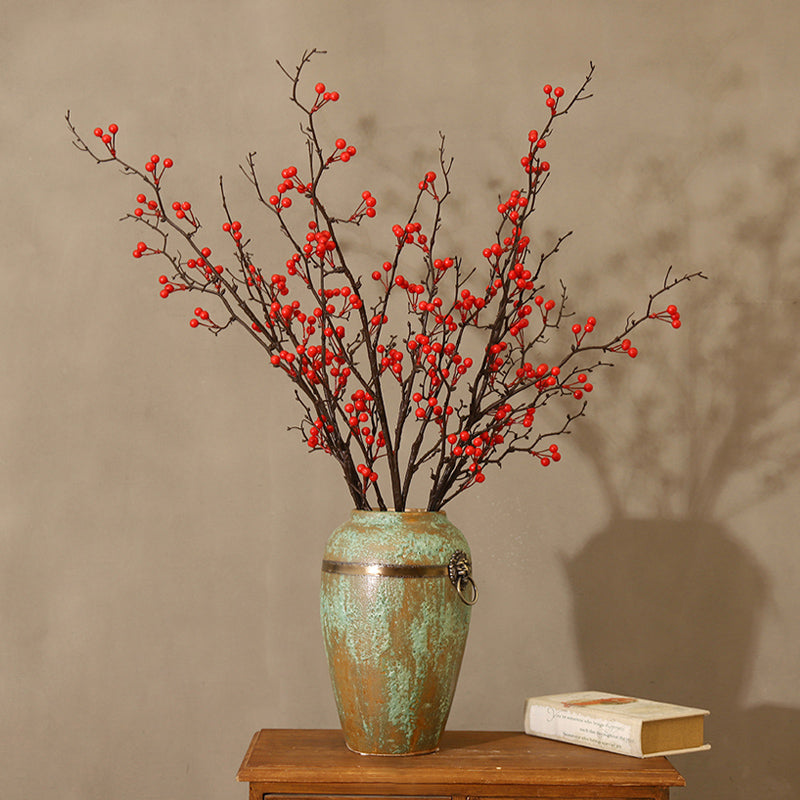 Faux Fortune Fruit in Patina Ceramic Vase - 31.5"