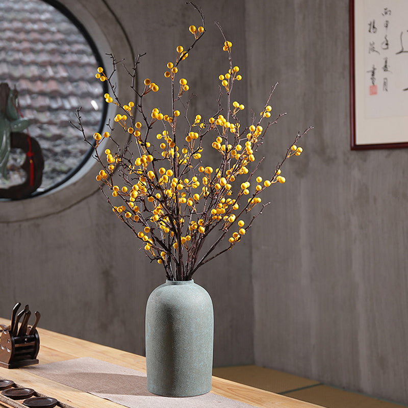 Fruta artificial amarilla de la fortuna en jarrón de loza azul - 27.5"