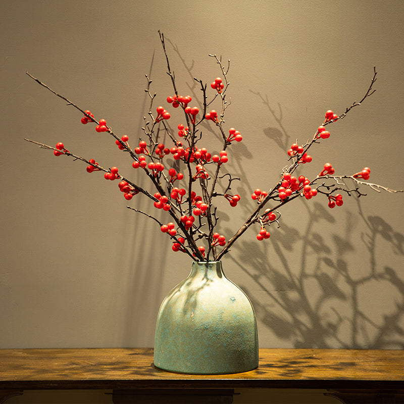 Faux Fortune Fruit in Blue Stoneware Vase - 21.5"