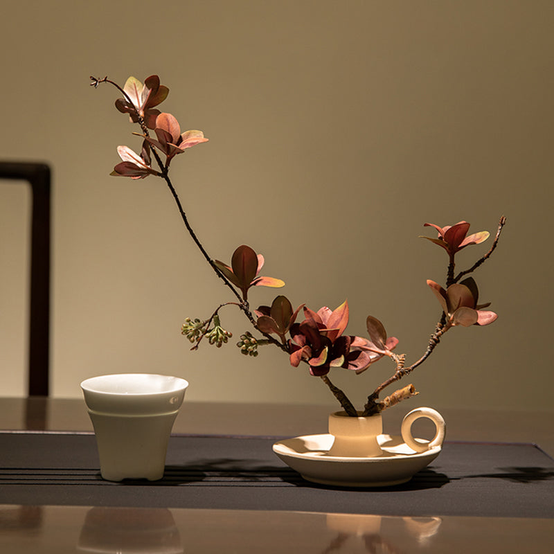 Silk Furin-Tsutsuji Branch in Teacup Vase - 9.8"