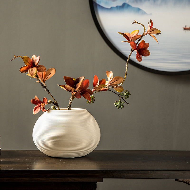 Zijde Herfst Furin-Tsutsuji Tak in Eenvoudige Keramische Vaas - 15"