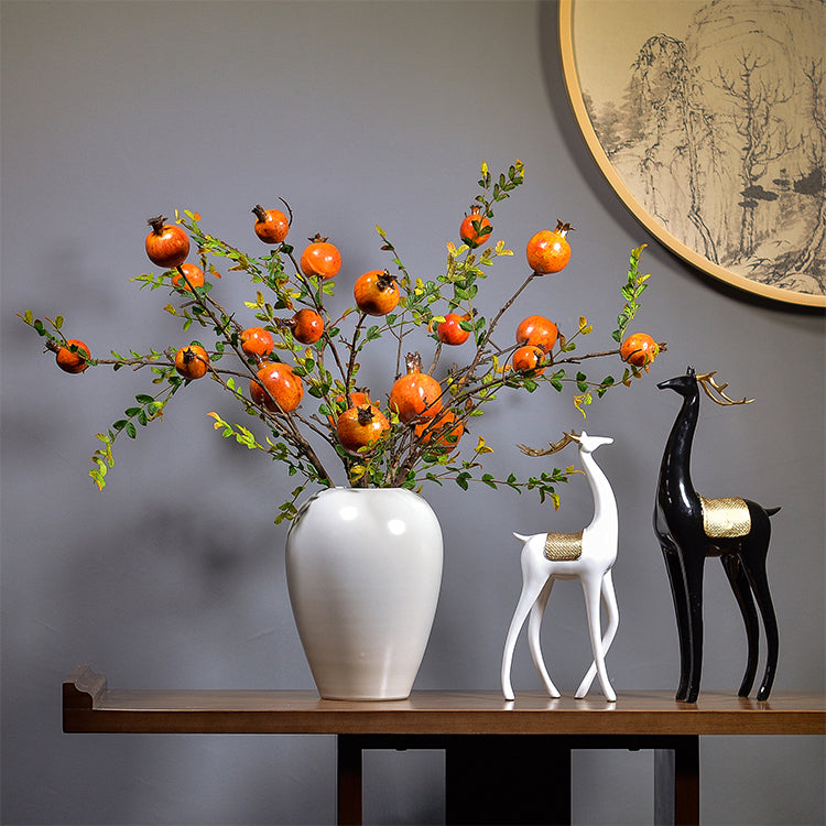 Autumn Harvest of Pomegranate Branches in White Ceramic Vase - 23.6"