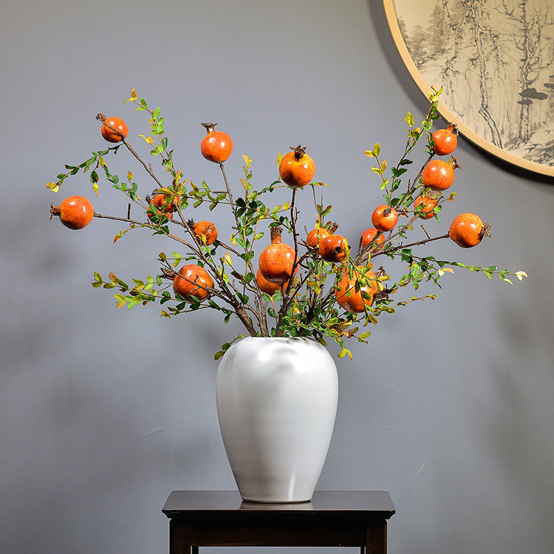 Autumn Harvest of Pomegranate Branches in White Ceramic Vase - 23.6"