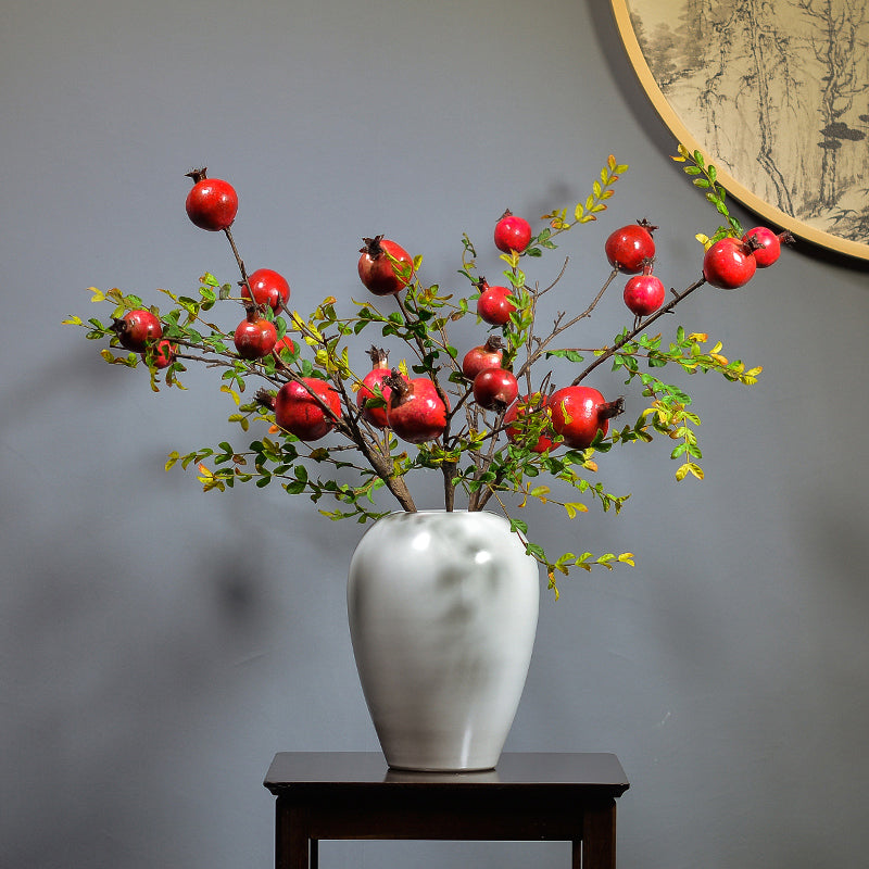 Autumn Harvest of Pomegranate Branches in White Ceramic Vase - 23.6"