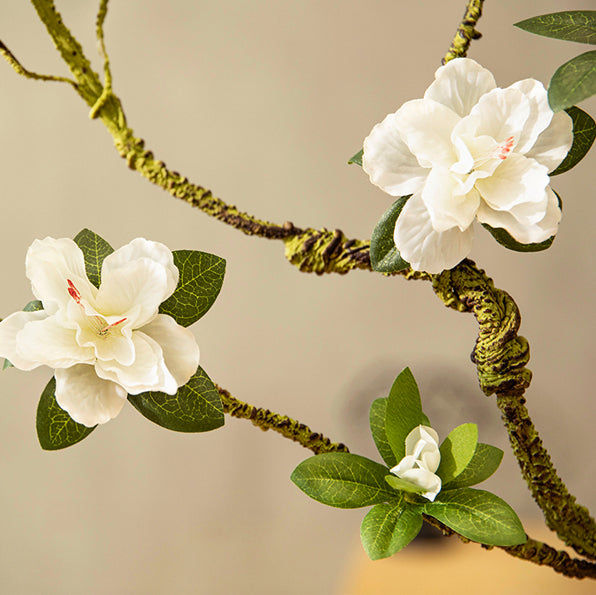 Composizione di fiori artificiali Azalea in piccolo vaso ovale bianco - 12.5"