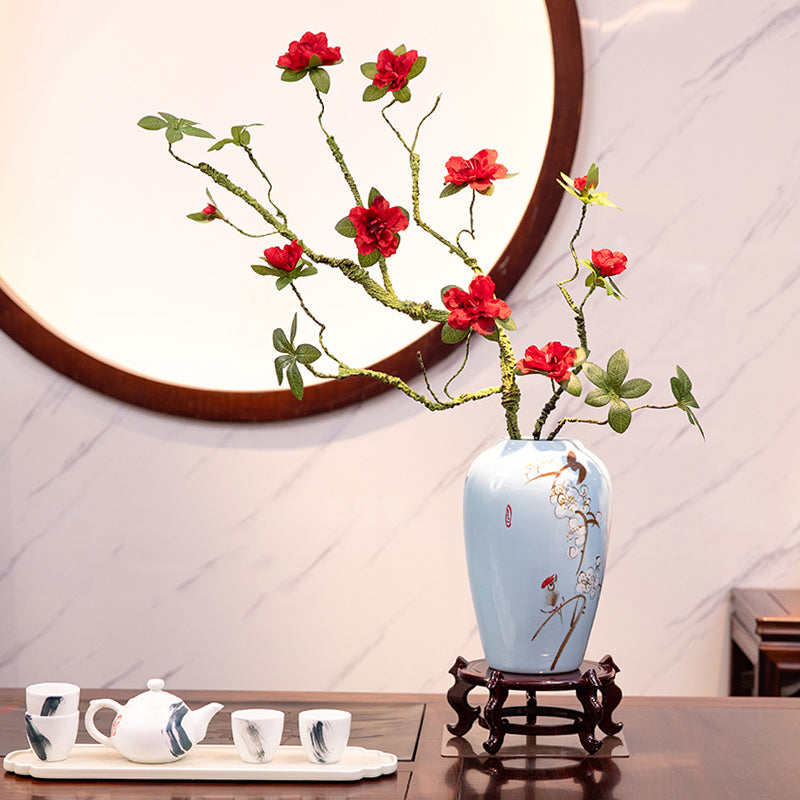 Azalea kunstbloemstuk in pruimkleurige vaas - 31.5"