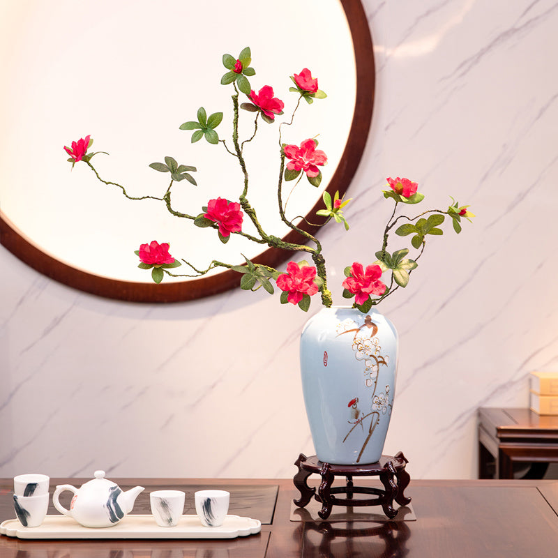 Azalea kunstbloemstuk in pruimkleurige vaas - 31.5"