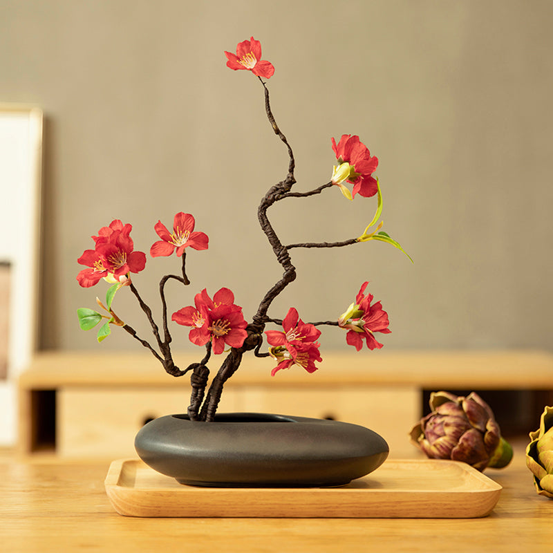 Cherry Blossom Artificial Flower Arrangement in Small Oval Vase - 12.5"