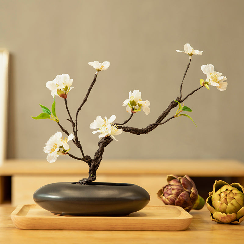 Cherry Blossom Artificial Flower Arrangement in Small Oval Vase - 12.5"