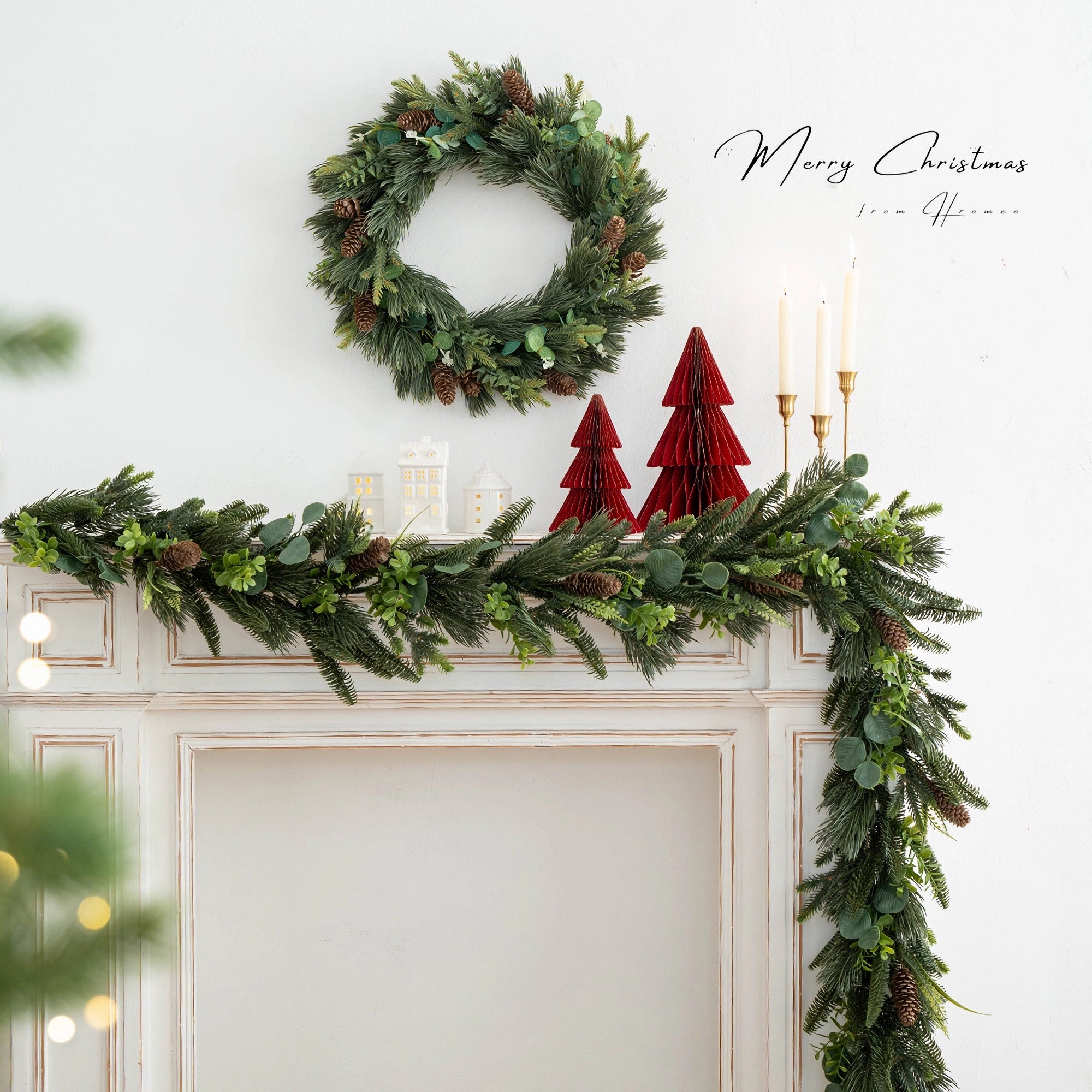 Deluxe gemischte künstliche Weihnachtskieferngirlande mit Kiefernzapfen - 79&