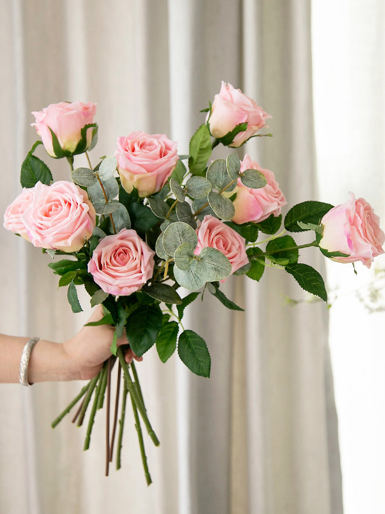 Stelo di Rosa Artificiale Real Touch - Ramo Elegante di Rosa in Seta - 17,5"