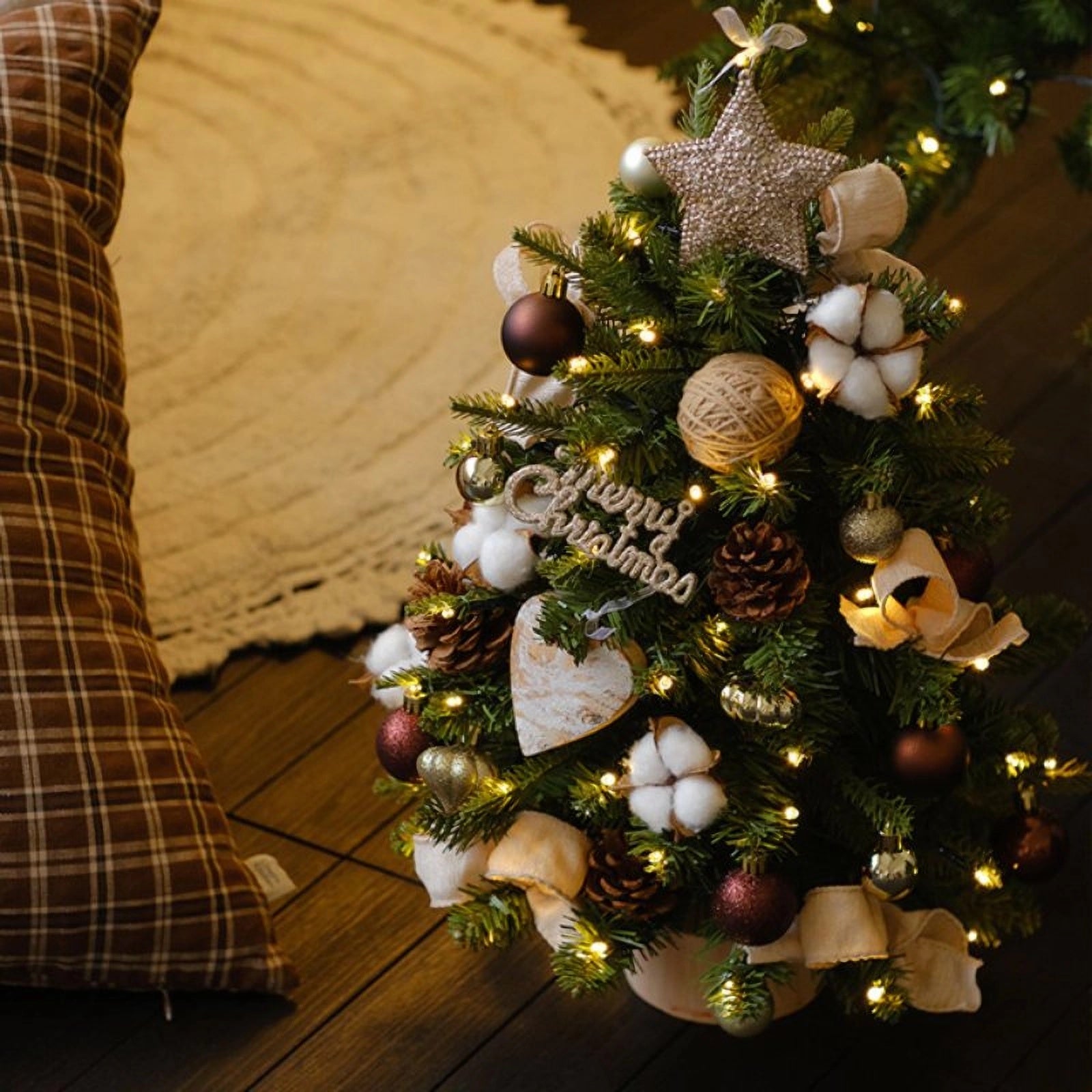 Kunstmatige schattige kerstboom voor op tafel met versieringen - 17,8&