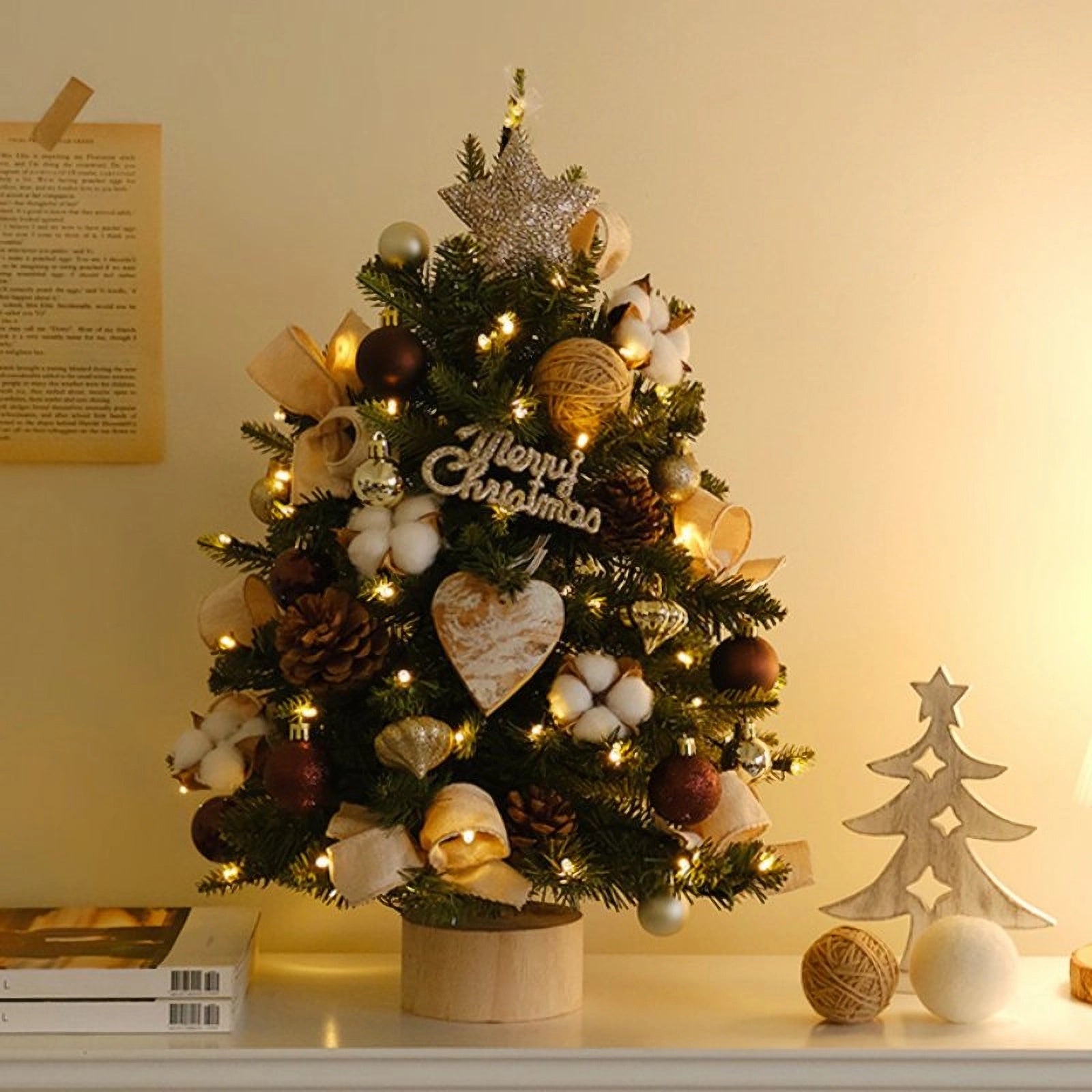 Kunstmatige schattige kerstboom voor op tafel met versieringen - 17,8&