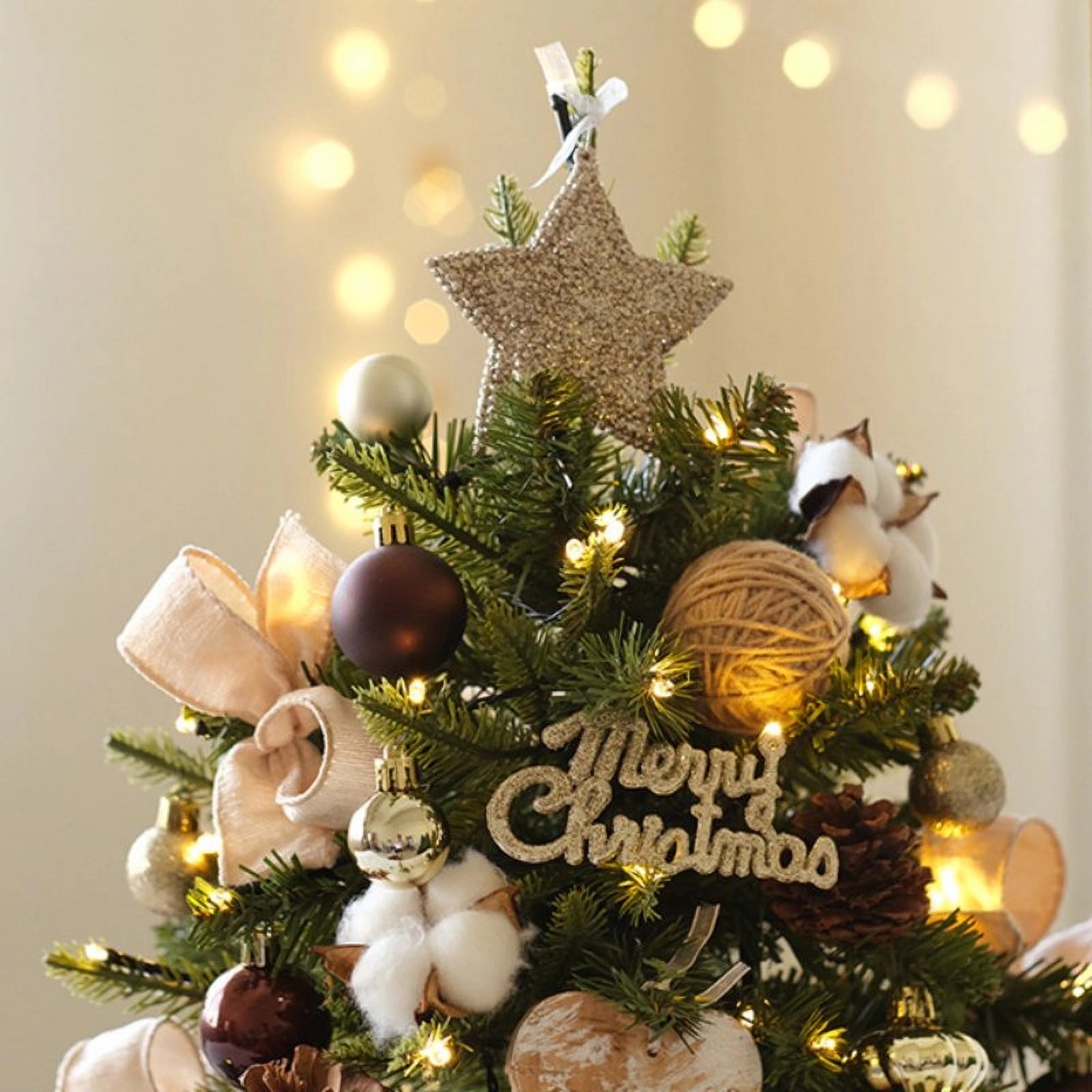 Kunstmatige schattige kerstboom voor op tafel met versieringen - 17,8&