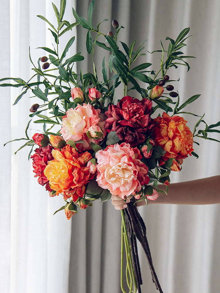 Kunstmatige Verbrande Rand Pioenroos - 23.6"