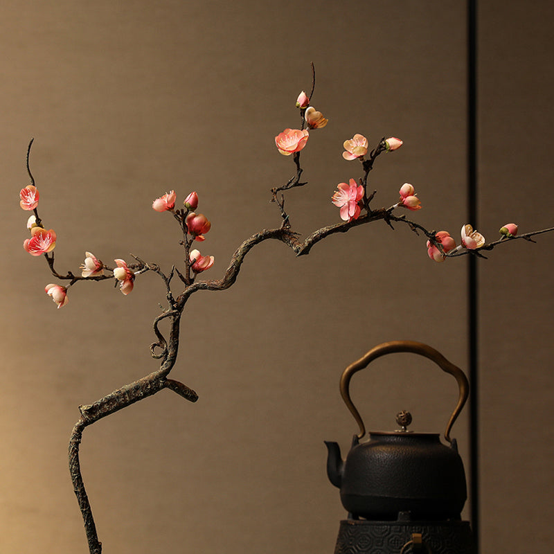 Arreglo de flores artificiales de flor de ciruelo en jarrón zen - 22.5"