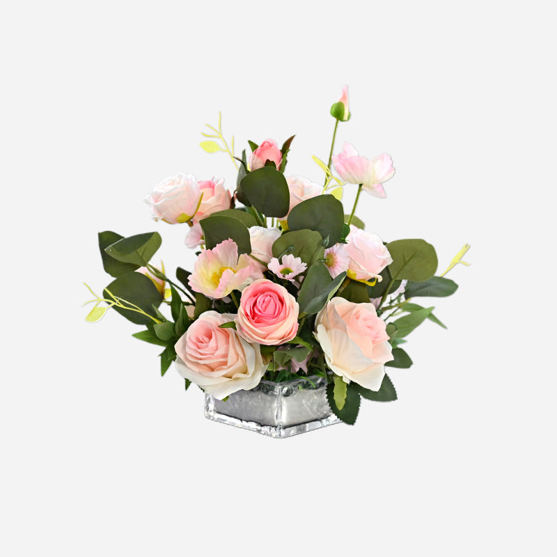 Roze Roos, Wilde Chrysant & Pioen Kunstbloem Middenstuk - 9.8"