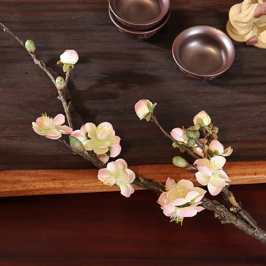 Elegant Silk Plum Blossom in White Ceramic Vase - 15"