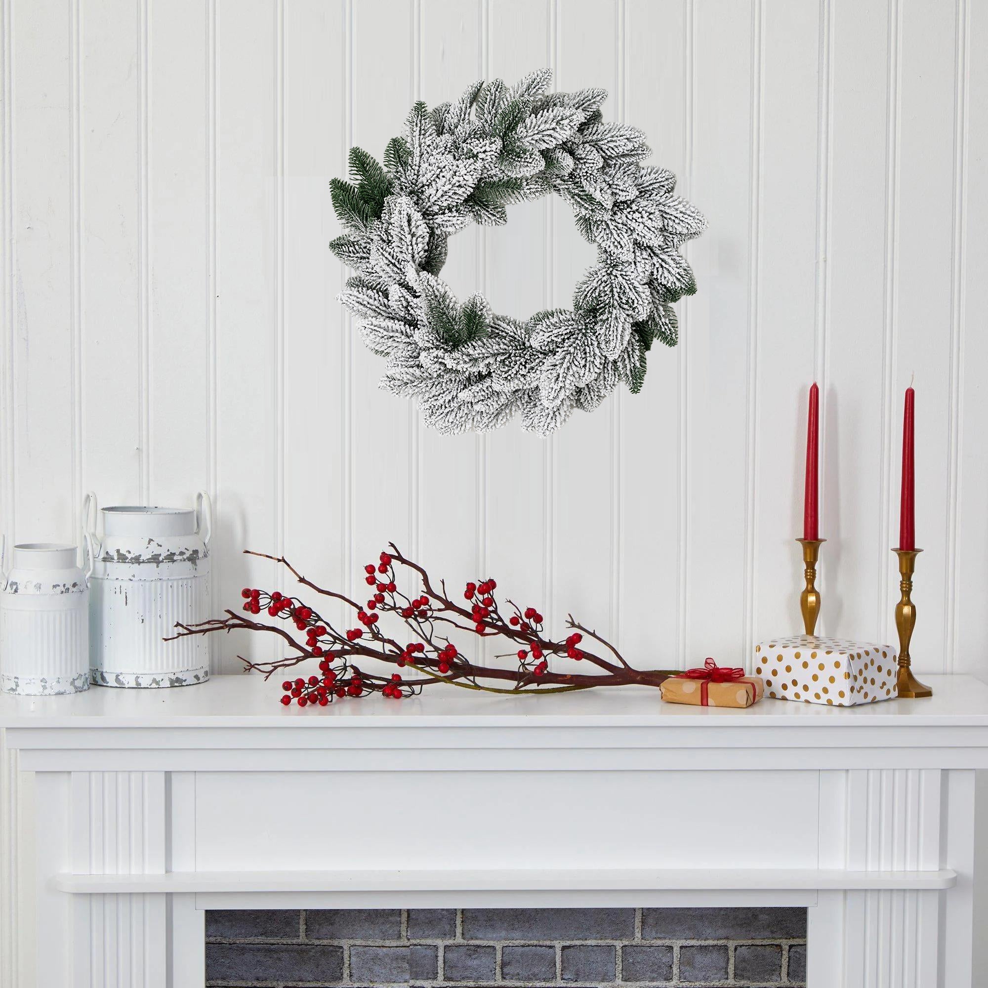 Künstlicher Weihnachtskranz aus Tannenzweigen mit Schneebesatz - 20&