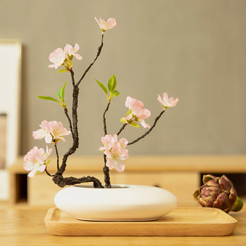 Cherry Blossom Artificial Flower Arrangement in Small Oval Vase - 12.5"