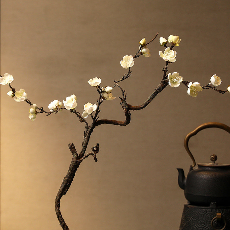 Arreglo de flores artificiales de flor de ciruelo en jarrón zen - 22.5"