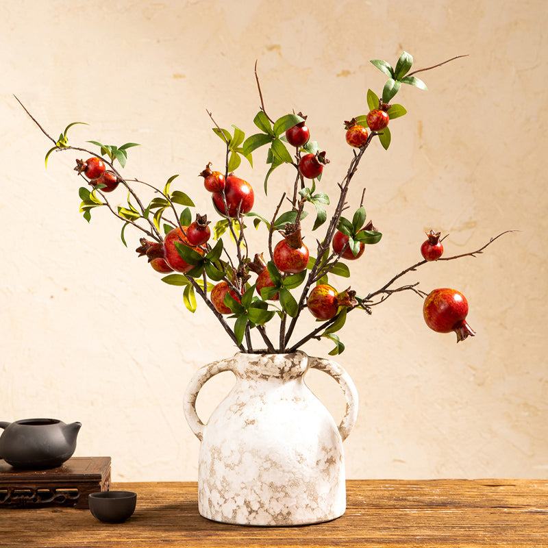 Artificial Pomegranate Branch in Amphorae Vase - 17.5"
