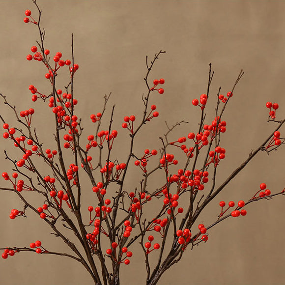 Künstliche Rote Glücksfrucht in Jade-Keramikvase - 33.5"