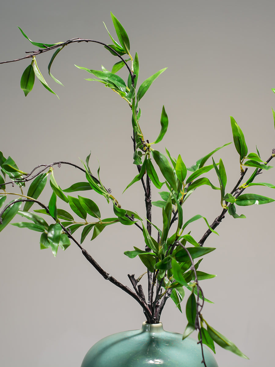 Silk Black Bamboo in Emerald Green Ceramic Vase - 23.6"