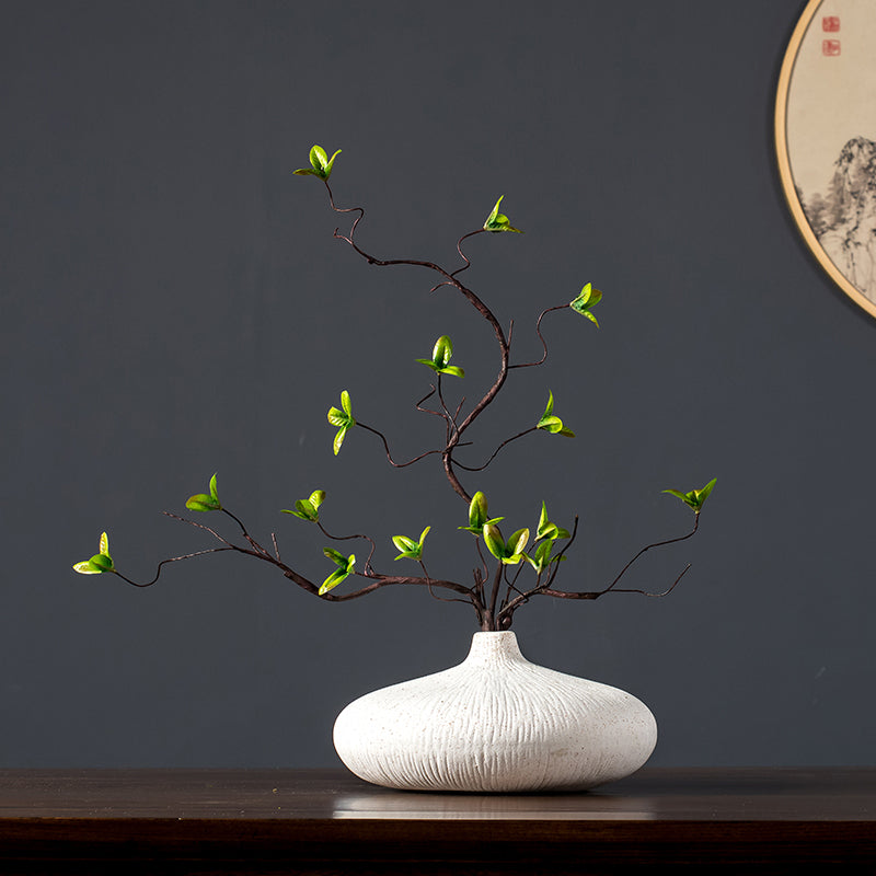 Ramo di Ficus Finto Multi-Ramificato in Vaso di Ceramica Smaltata Bianca - 21.6"