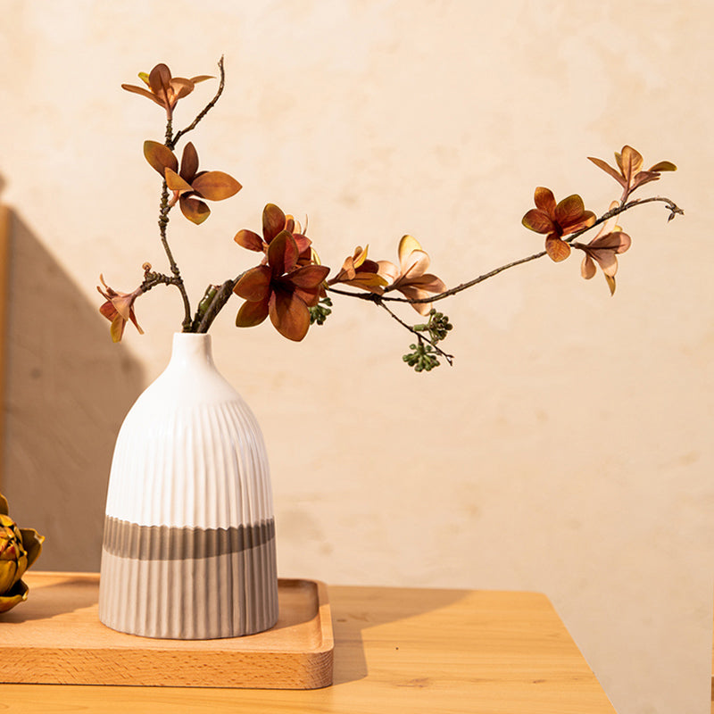 Faux Autumn Furin-Tsutsuji Branch in Striped Vase - 15.7&