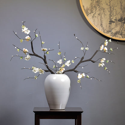 Chinese Artificial Plum Blossoms in White Ceramic Vase - 25.5&