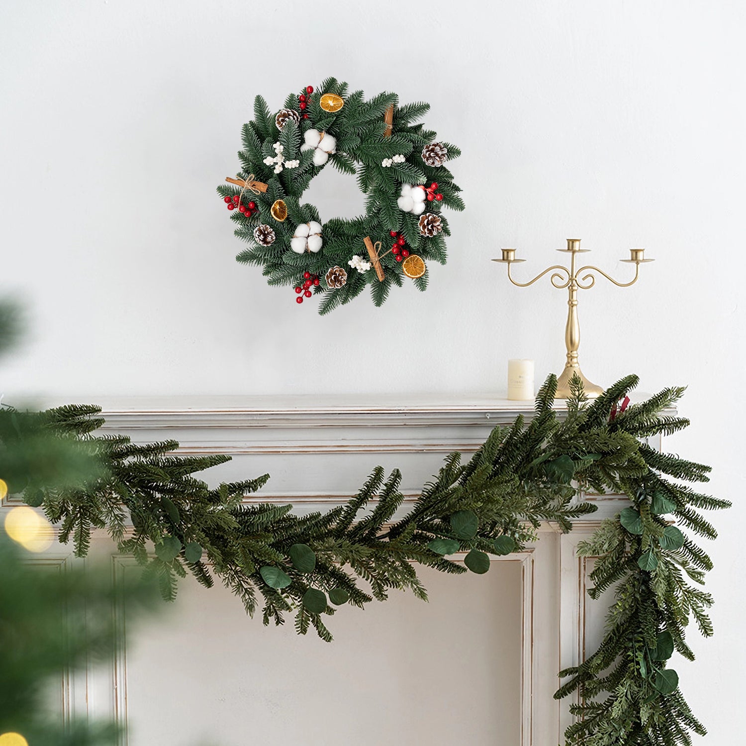 Flocked Mixed Pine Artificial Christmas Wreath, Pine Cones and Berries - 20”