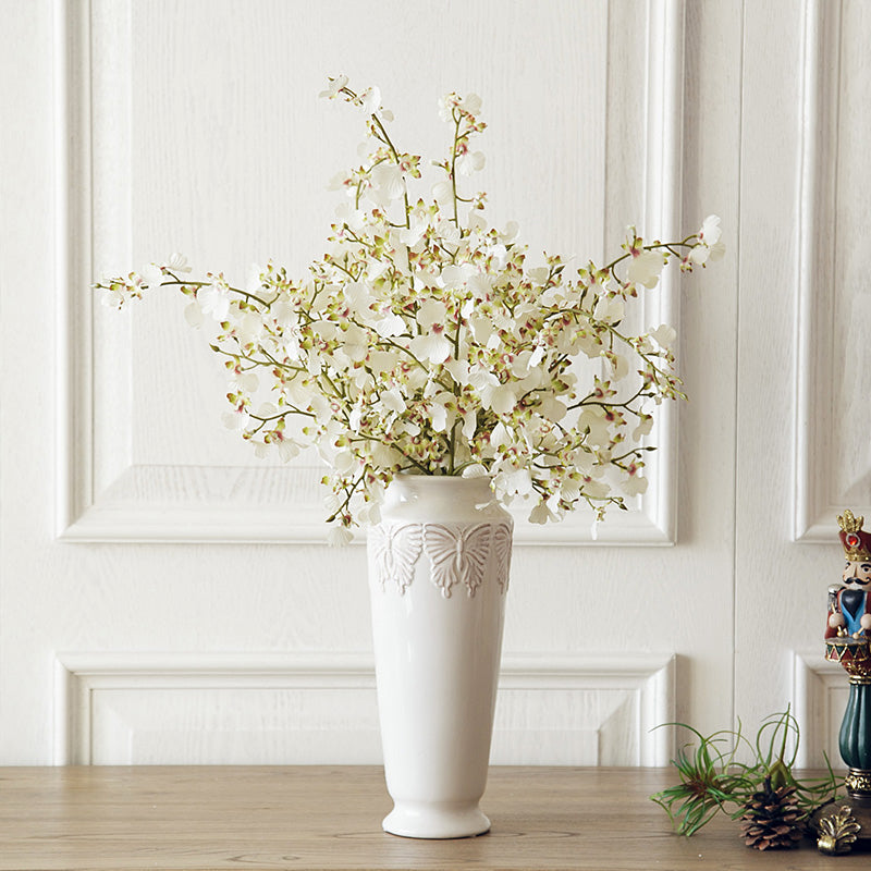White ceramic vase with butterfly pattern - 11.5"