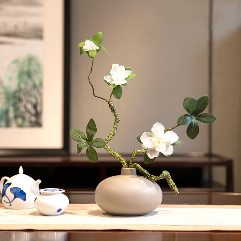 Azalea kunstbloemarrangement in grijze ovale vaas - 13.5"