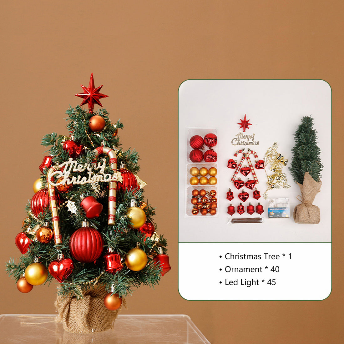 Set di Mini Albero di Natale Artificiale Squisito con Luce - 15,7&