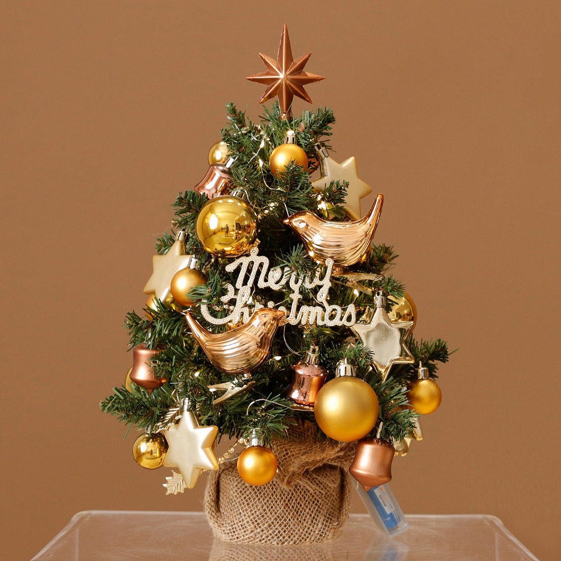 Gold Artificial Tabletop Christmas Tree with Single-sided Decoration - 15.7&