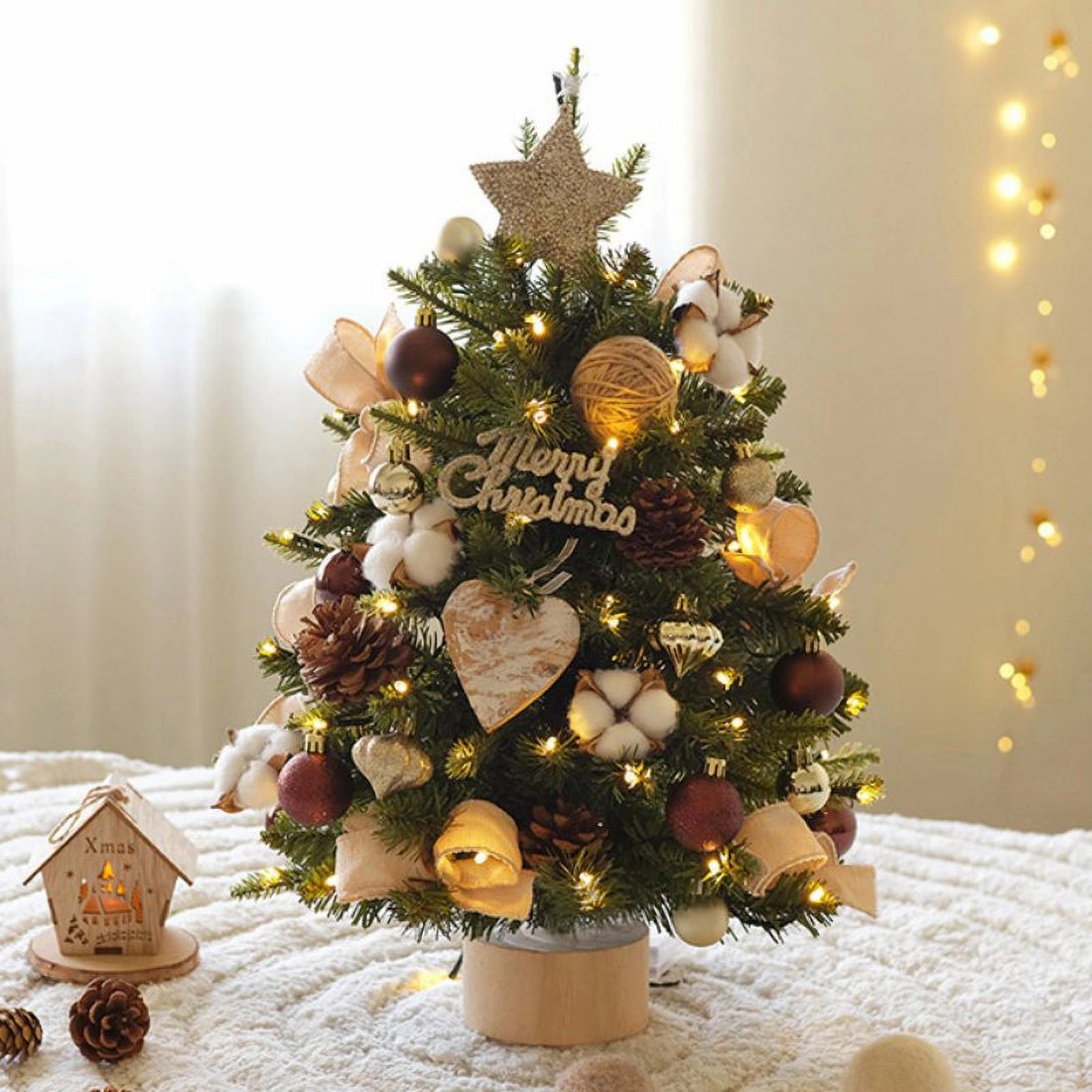 Artificial Cute Tabletop Christmas Tree with Ornaments - 17.8&