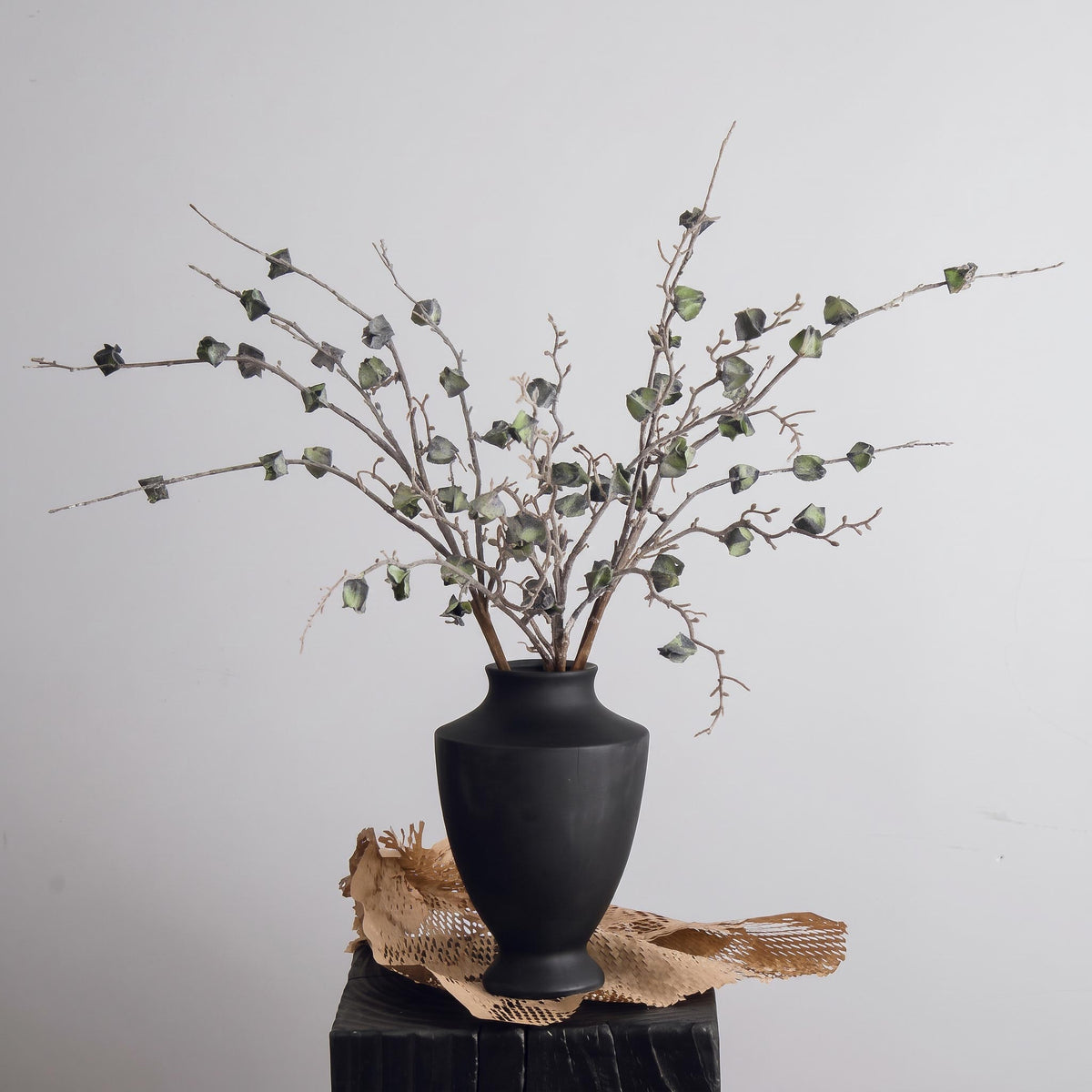 Artificial Chinese Lantern Arrangement in Tall Black Ceramic Vase - 19.6"
