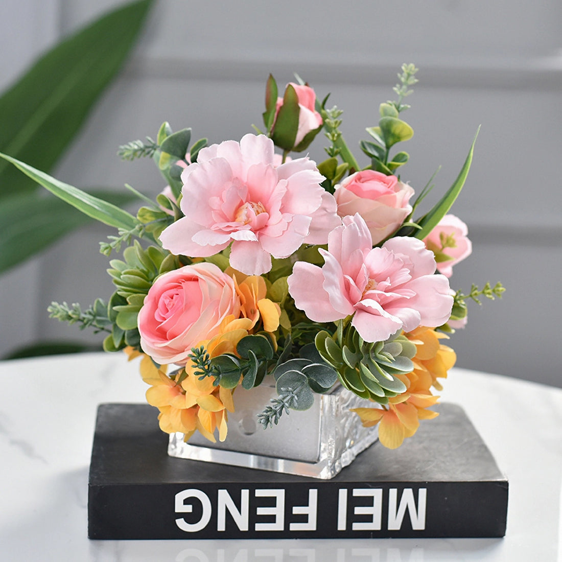 Orange and Pink Fake Flower Centerpiece - 7.8&