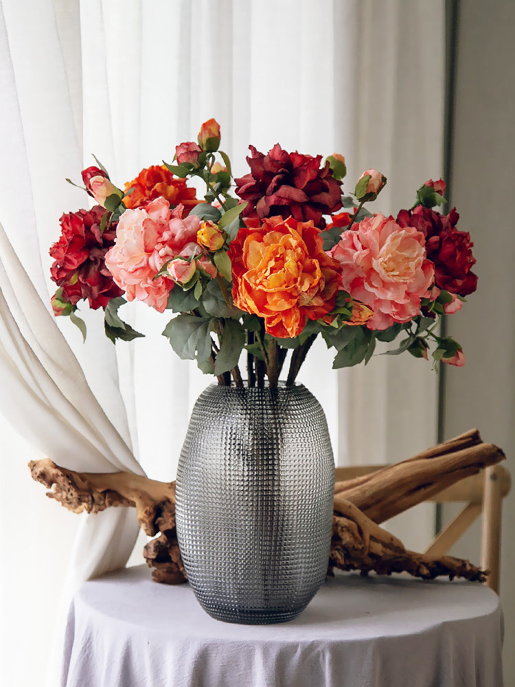 Artificial Peony Stem with Burnt Edge Petals - Decorative Floral Branch – 23.6"