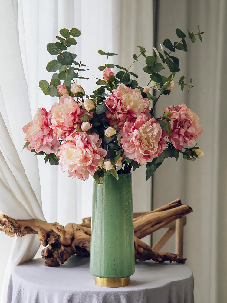 Artificial Peony Stem with Burnt Edge Petals - Decorative Floral Branch – 23.6"