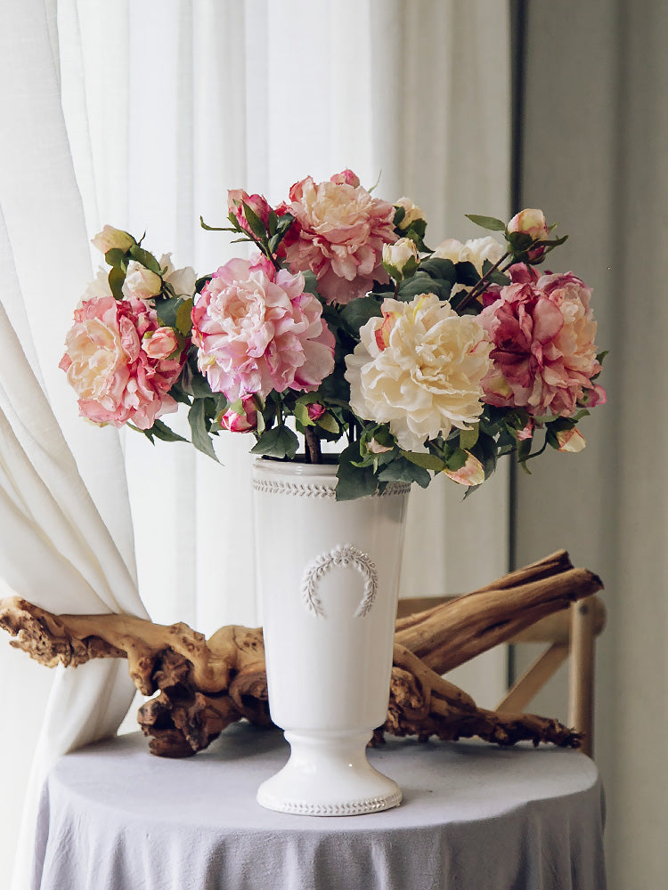 Artificial Peony Stem with Burnt Edge Petals - Decorative Floral Branch – 23.6"
