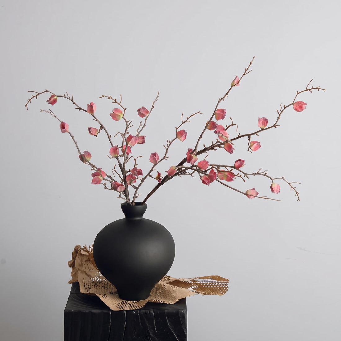 Artificial Chinese Lantern Arrangement in Black Ceramic Vase - 18"