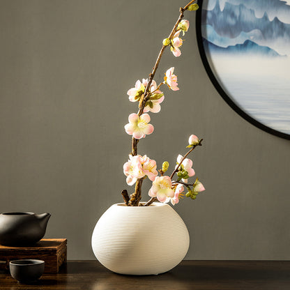 Elegant Silk Plum Blossom in White Ceramic Vase - 15&