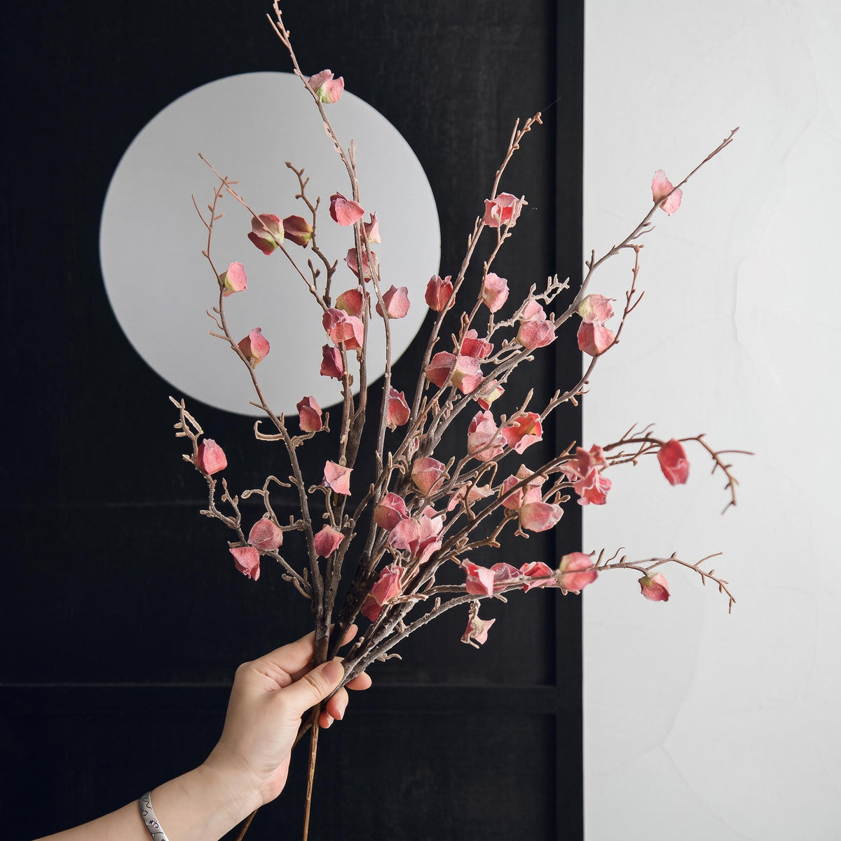 Artificial Chinese Lantern Arrangement in Black Ceramic Vase - 18"