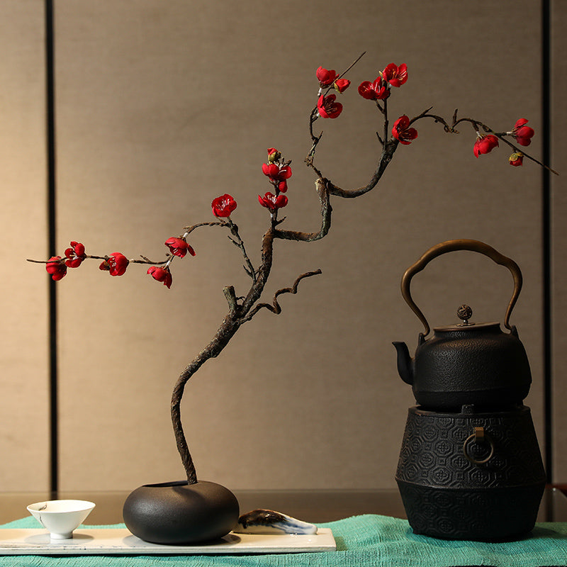 Plum Blossom Silk Arrangement in Zen Oval Vase - 21.5"