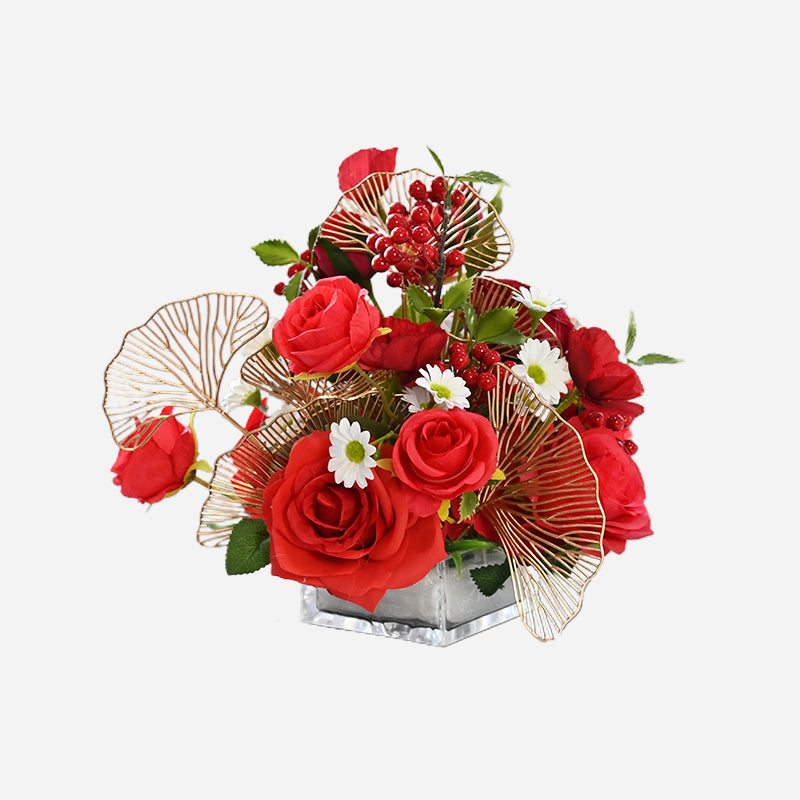 Red Faux Flower Arrangement - 9.8‘’